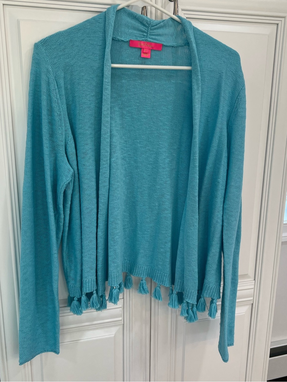 Lilly Pulitzer Teal Open-Front Tassel Hem Cardigan